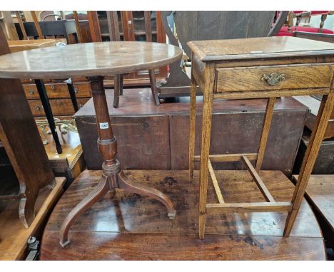 An early 19th century mahogany tripod table together with an oak occasional table.