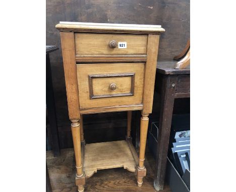 A white marble topped pine bedside cupboard together with a pine tripod table
