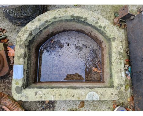 A small 19th century carved stone d form trough and one other
