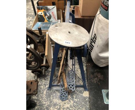 Two heavy duty table top drills, a clock movement and a Hobbies treadle operated machine