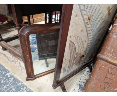An overmantle mirror and a firescreen.