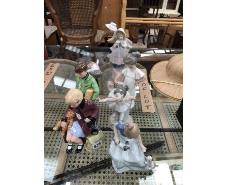 Five Nao figurines together with Doulton figures, girl and boy evacuee. 