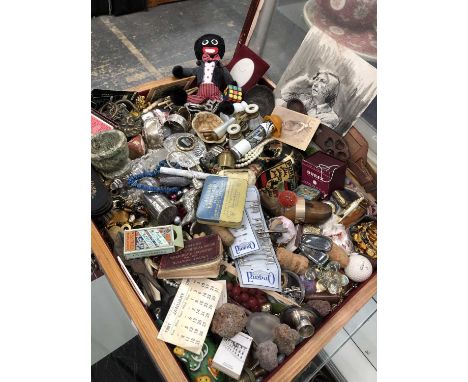 A table top bijouterie containing curios, jewellery, silverwares, collectibles to include a 9ct sapphire and diamond ring, va