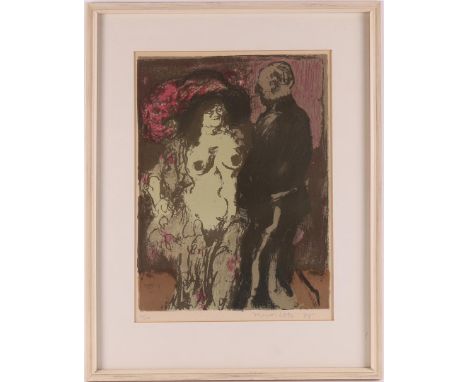 Loeb. Kurt (1926-2015) "Prostitute with client", signed in full in pencil r. and '75, color light/paper no. 50/150, h 40 x w 