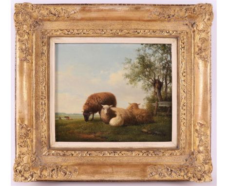 Bakhuijzen Sande van de, Hendrikus (The Hague 1795-1860) "Sheep by a fence", signed with monogram on the fence and dated 1825