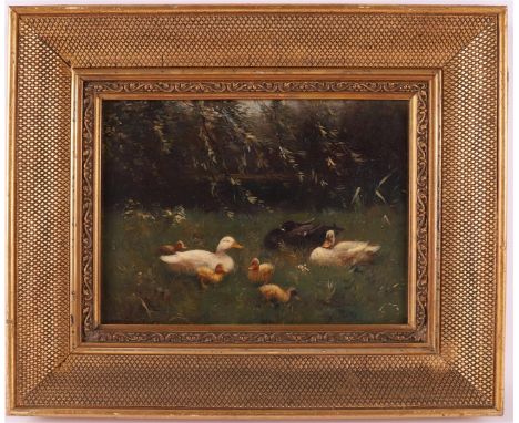Artz, Constant David Ludovic (Paris 1870-1951 Soest) "Duck family in the forest", signed in full lower left, oil/panel, h 12 