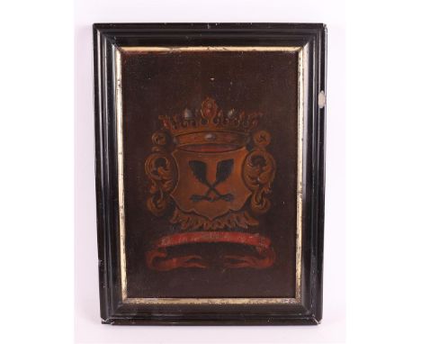 Dutch school 18th century "Coat of arms with eagle legs", oil paint/panel, h 28 x w 19 cm.