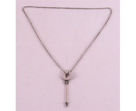 A first grade 925/1000 silver necklace with cupid heart pendant and arrow with zirconias.
