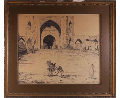 Bauer, Marius Alexander J (The Hague 1864-1932) "The Great Mosque in Delhi", signed l.r., etching/paper, h 56 x w69 cm (disco