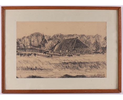 Altink, Jan (Groningen 1885-1975) "Groningen landscape", signed in full l.r., chalk drawing/ink/paper, h 26.5 x w 43 cm. Here