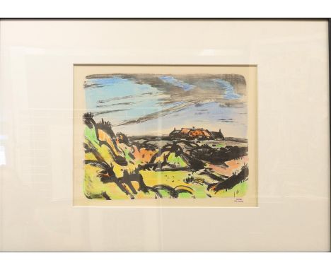 Wiegers, Jan (Oldenhove 1893 A'dam-1959) "Duinen with cage farm, Ameland", studio stamp l.l., lithograph/paper (posthumous pr