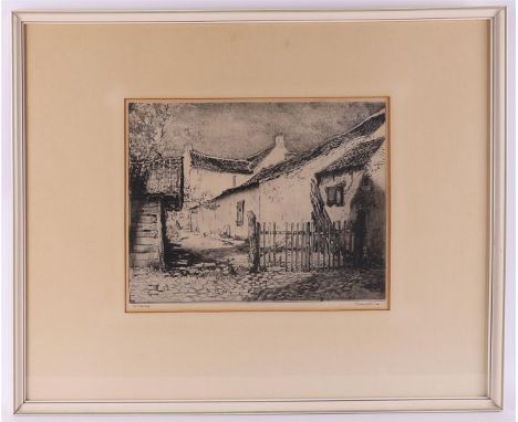 Prins, Riekele (Kollummerzwaag 1905 Groningen -1954) "Behuizing Limburg", signed in full l.r., etching/paper, h 27 x w 35 cm.