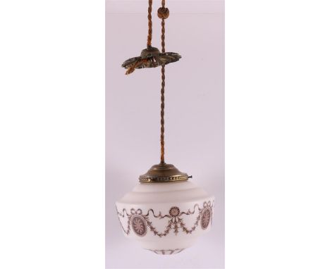 A white opaline glass Jugendstil hall lamp with floral decor, Germany ca. 1900, h21 cm.
