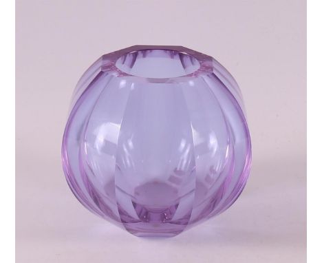 Austria, Moses. A purple clear glass faceted Art Deco vase, ca. 1930. Version Moser Czechoslovakia, marked with etching mark 