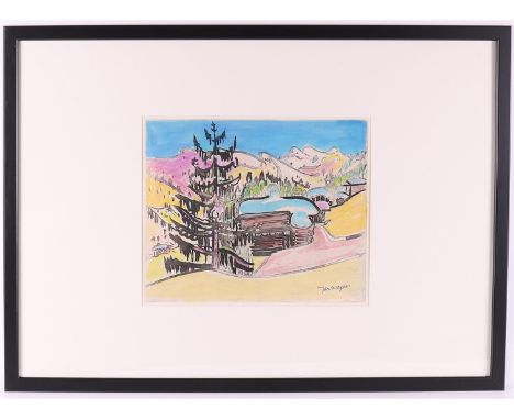 Wiegers, Jan (Oldenhove 1893 A'dam-1959) "Swiss alpine landscape", signed in full l.r. in the plate, color lithograph/mixed m