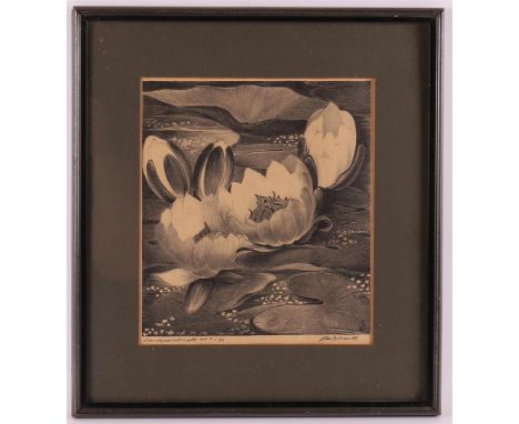 Schonk, Johannes Theodorus (Jan) (Schiedam 1889 - Soest 1976) "Water lilies", signed in full in pencil l.r. and monogram in t