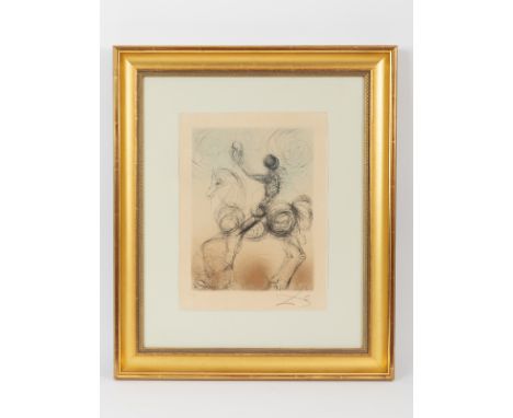 Dali, Salvador (1904 - 1989).Lithographie auf Papier, "Cavalier et la mort" (Reiter und Tod), 20.Jh; Reiter auf einem Pferd s