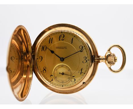 Goldene Savonette, bezeichnet Schlesicky, Frankfurt a. Main, Werk: IWC, um 1900.585/- Gelbgold. Gesamtgewicht ca. 97,8 g. Sch