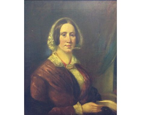 Framed, unsigned oil on canvas depicting portrait of a Victorian lady, 73cm x 62cm.
