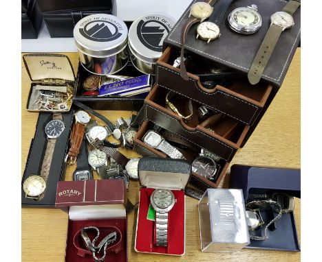 A collection of watches to include an Ingersoll chrome pocket watch, a Buler wrist watch, an Ingersoll wrist watch, a Ruhla w