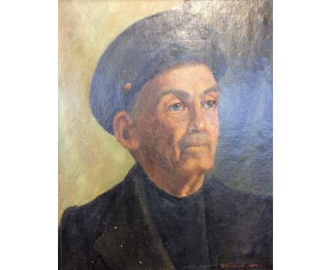 Framed, unglazed oil on canvas, portrait of a gentleman with black hat, signed 'Howard Allpore', 39cm x 31.5cm.