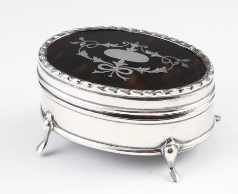 An Edwardian silver and tortoiseshell trinket box, hallmarked Birmingham 1910.
