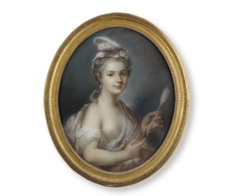 Italian School, 18th CenturyPortrait of a lady, as Diana, half-length, with a feathered headdress pastel, oval61.8 x 49.2cm (