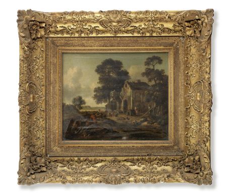 Circle of Jan Wijnants (Haarlem circa 1635-1684 Amsterdam)Figures resting in a farmyard bears signature and date 'J.Wynan**/ 