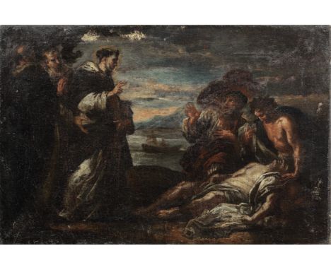 Circle of Francesco Solimena (Canale di Serino 1657-1747 Barra di Napoli)A Dominican monk blessing a dead man oil on canvas49