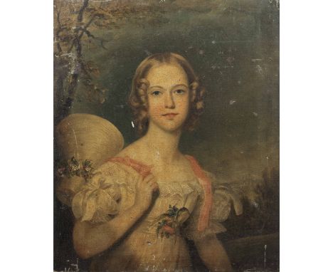 Circle of Thomas Phillips (Dudley 1770-1845 London)Portrait of a young girl, half-length, in a white dress with a bonnet over