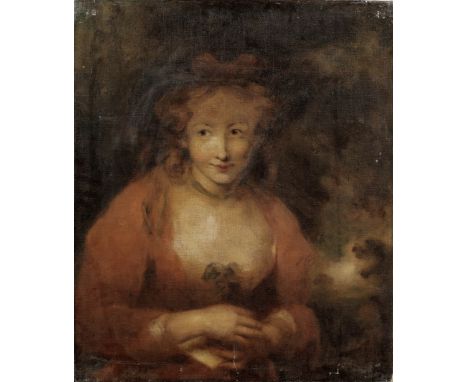 Circle of Reverend Matthew William Peters (Freshwater 1741-1814 Kent)Portrait of a young lady, half-length, in a landscape oi