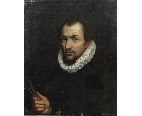 Bolognese School, early 17th CenturyPortrait of an architect, bust-length, holding a drawing compass oil on canvas64.5 x 52.5