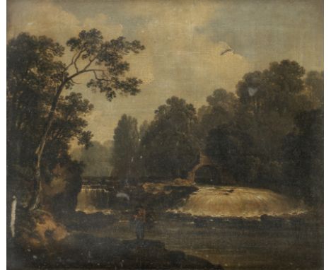 Irish School, early 19th CenturyA river landscape with a fisherman before a waterfall bears signature 'JA O Connor' (lower ce