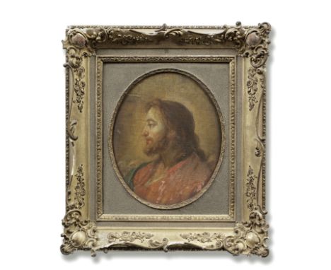 French School, 18th CenturyThe Head of Christ in profile oil on canvas, laid down on panel, oval, a fragment35.5 x 28.6cm (14