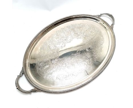 Harrods 2 handled silver plated tray by Barker Ellis with gadroon border &amp; rolled decoration - 62cm across &amp; overall 