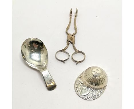 1813 silver caddy spoon by Josiah Snatt, pair of Victorian scissor action sugar nips (slight a/f) by Henry Matthews &amp; nov