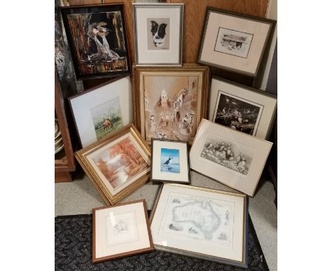 Framed engraving of puffins by L Valerie #42/50, print of a steel engraving of 1850 46.5 cm wide x 41 cm including frame, Rob