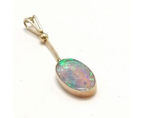 9ct marked rose gold opal drop pendant - 4cm &amp; 1.4g total weight