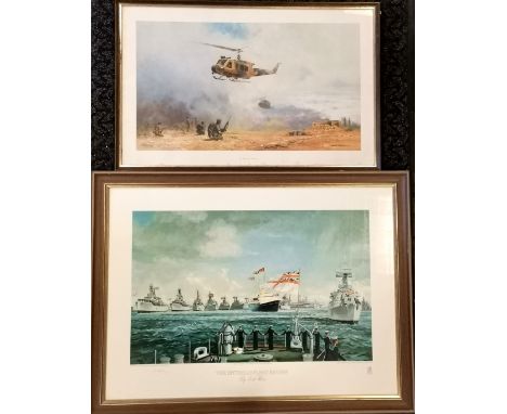 Silver jubilee commemorative limited edition The Spithead Fleet review 92 cm wide x 69.5 cm high to include frame, t/w David 