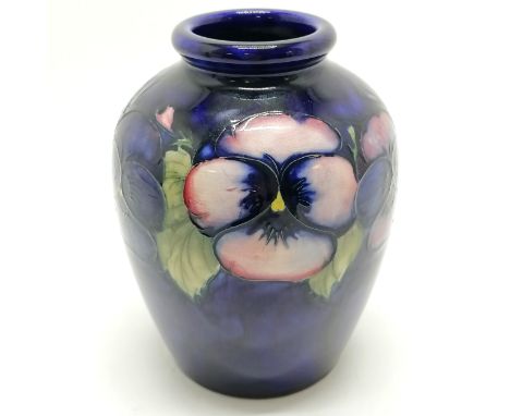 Moorcroft Pansies vase - 16cm high with light surface abrasions otherwise no obvious damage