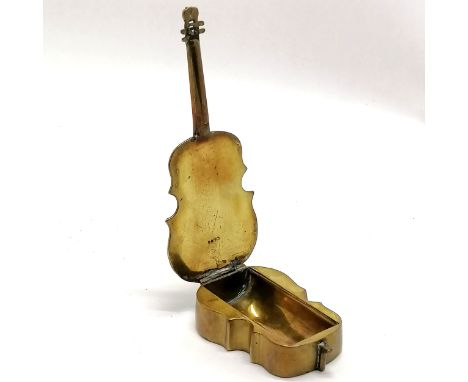 Novelty musical instrument brass postage stamps box in the form of a cello - 14.5cm long &amp; has some dents