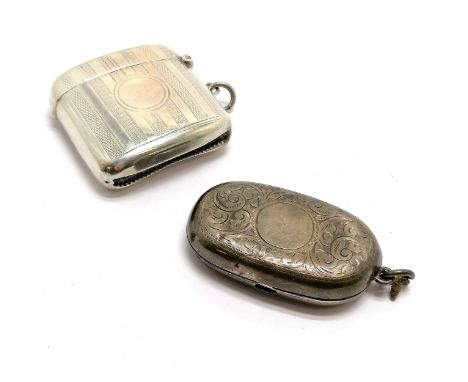 Silver engine turned vesta case (4cm x 4.4cm) t/w silver sovereign / half sovereign case with engraved decoration (dents &amp