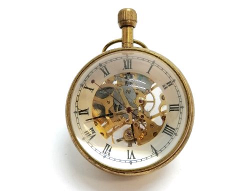 Vintage ball clock with manual wind wristwatch in a teak and brass box (9cm x 8cm x 7cm high)