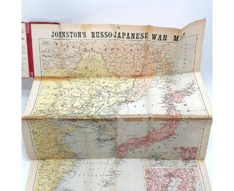 1904 Russo-Japanese war map 9th edition fold-out paper map by W &amp; A K Johnston - has some repairs t/w book The Russo-Japa