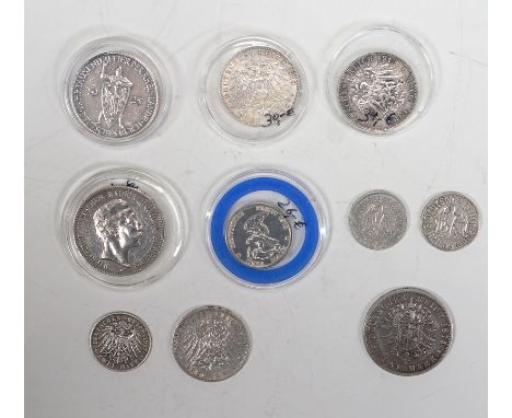 9 seltene Silbermünzen Kaiserreich, 900er Silber3x3 Mark Völkerschlacht bei Leipzig Oktober 1813, Hamburg 1910, Wilhem II. 19