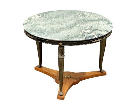 A good quality French Empire style marble top coffee table/lamp table, with brass mounts and rosewood base. 70x48.5cm