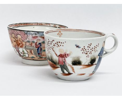 New Hall. Two Late 18th Century and Early 19th Century English hand painted tea cups/tea bowl. In the chinoiserie style. Circ