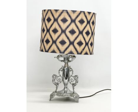 George Wish. An Early 20th Century plated table lamp. Stamped G.W.S. George Wish. 35cm. 50cm with shade.