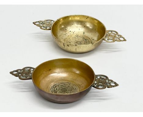 A pair of Late 19th Century Victorian brass Quaich bowls with Celtic design. 19x10.5cm