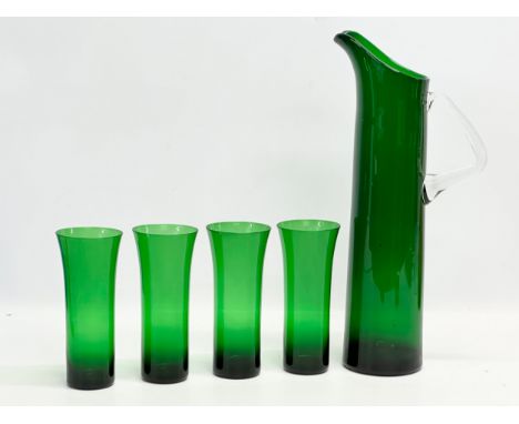 Nanny Still. A 1950’s Mid Century Bristol Green glass “Harlequin” drinks set. Designed by Nanny Still for Riihimaki Harlekiin